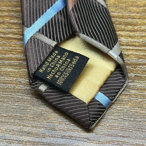 Donald J. Trump Brown Blue 100% Silk tie Necktie Signature Collection Hand Made - Picture 5 of 6